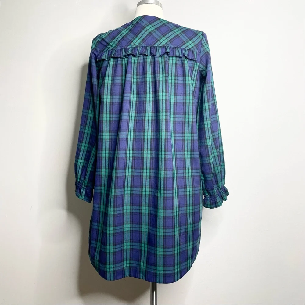 CREWCUTS SLEEP WEAR Tartan Plaid Long Sleeve Ruffle Nightgown House Dress